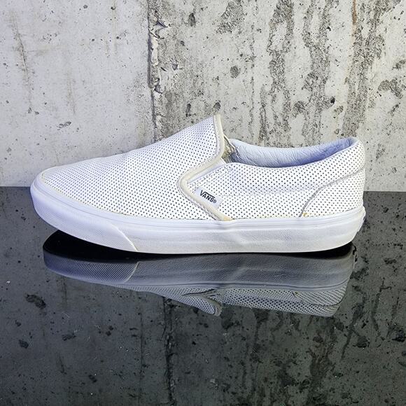 Vans Mens Classic Slip-On Perf Leather Sneakers - White - Picture 1 of 5